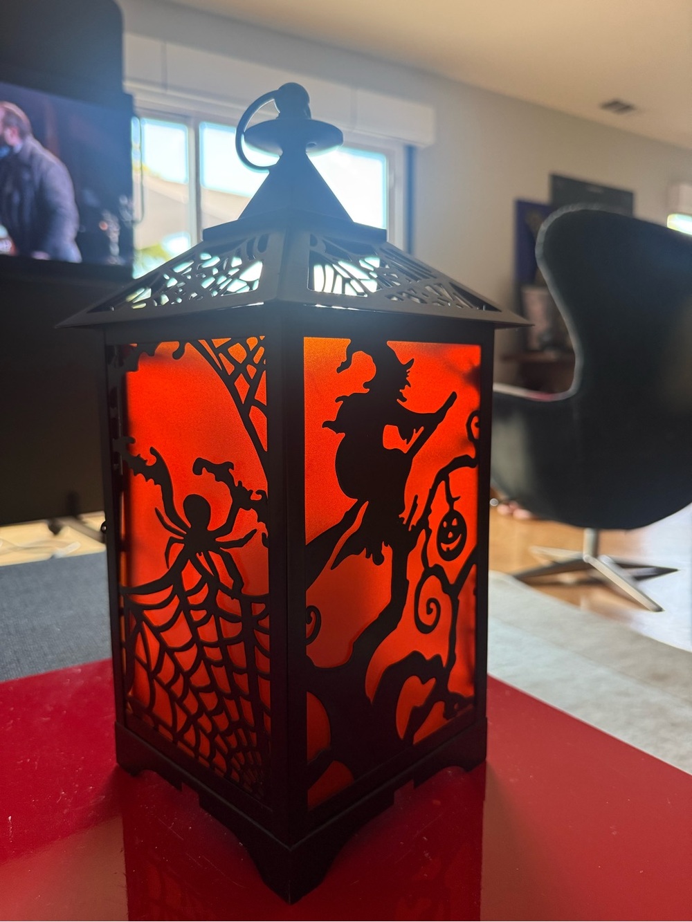 Halloween Decorative Lantern - Black Metal with Orange Panels
